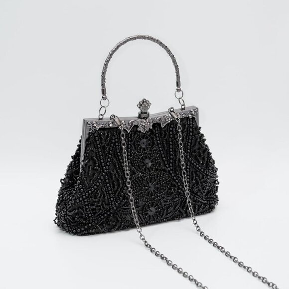 Vintage floral leaf beads sequins evening bag Elegant Clutch for Women for Bride - Picture 2 of 8